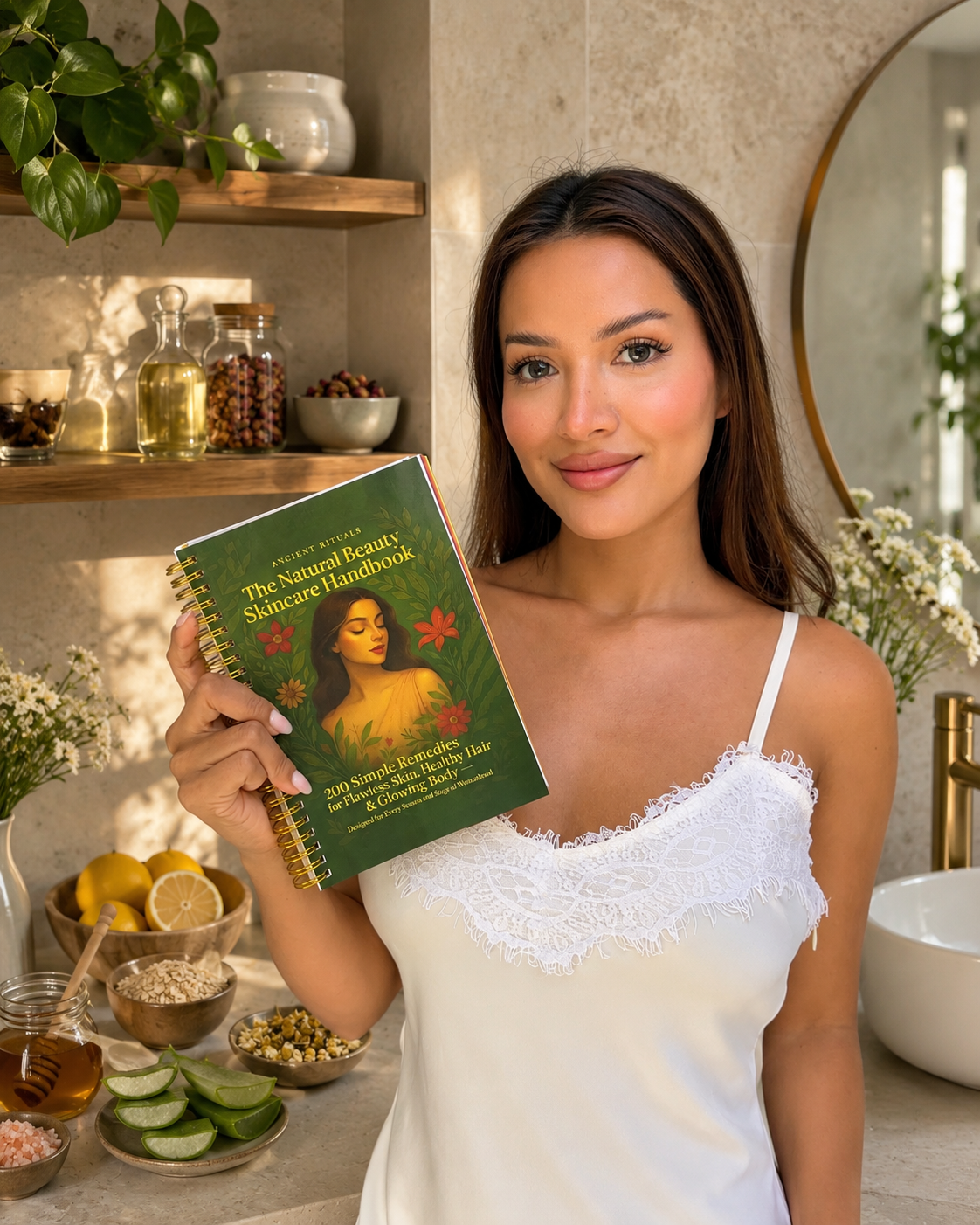 A woman reading the Handbook at home
